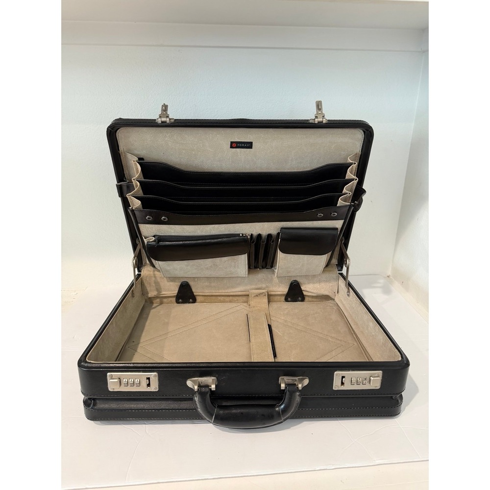 Foray vintage briefcase leather lock preowned collectible compartments y2k black